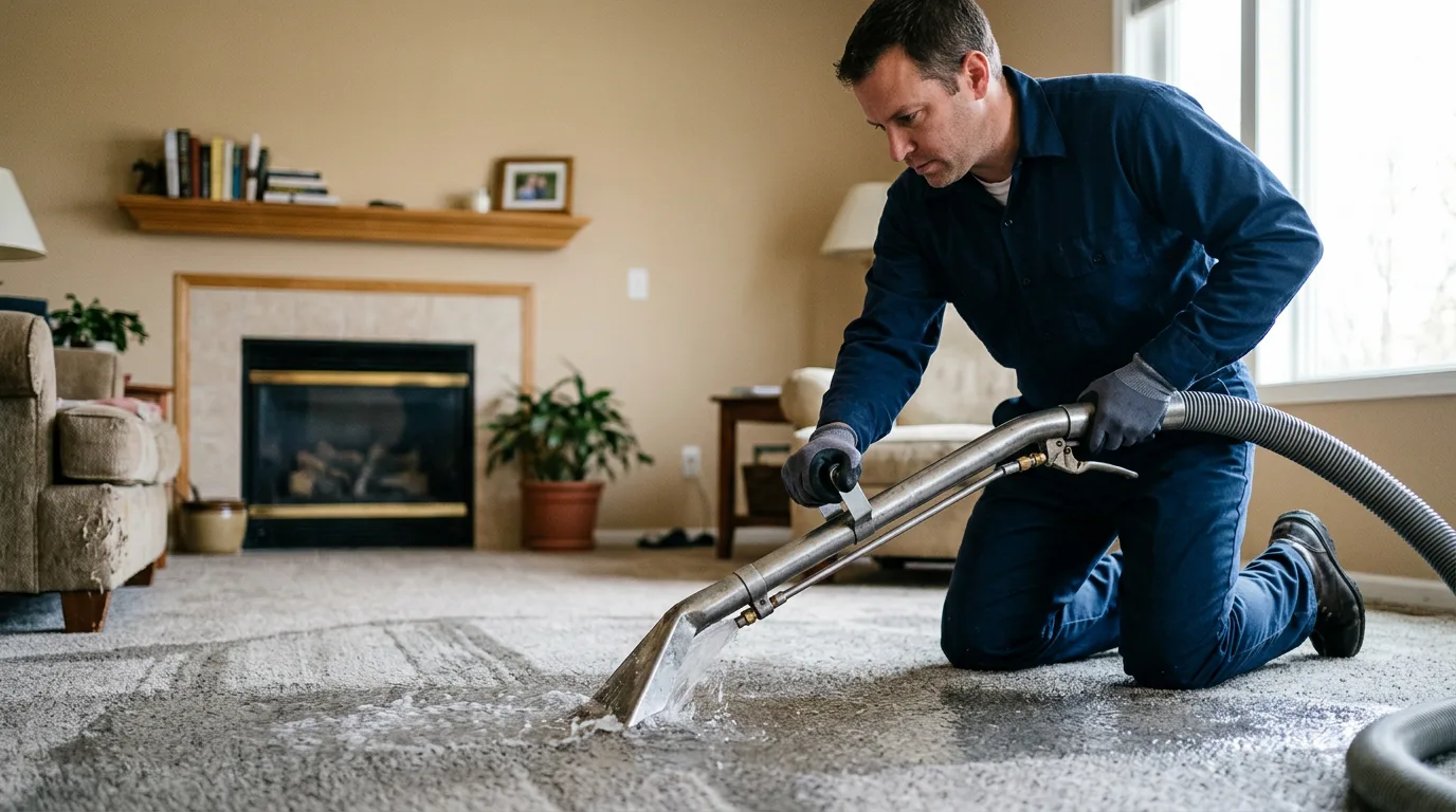 Water damage restoration technician working near Wood Dale, IL